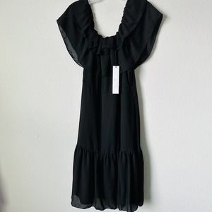 NSR Black Boho Flounce Off The Shoulder Dress Sz M NWT
